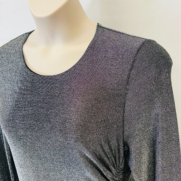 Veronica Beard Cyrus Gunmetal Metallic Ruched Sheath Dress Sz L Long Sleeves NWT - Picture 4 of 14